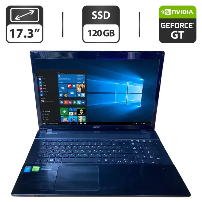 Ноутбук Б-клас Acer Aspire V3-772G / 17.3" (1600x900) TN / Intel Core i7-4702MQ (4 (8) ядра по 2.2 - 3.2 GHz) / 32 GB DDR3 / 120 GB SSD / nVidia GeForce GT 750M, 2 GB GDDR5, 128-bit / WebCam / DVD-ROM б/в - зображення 1