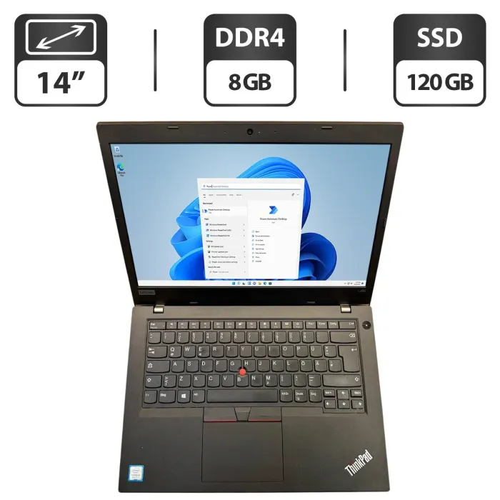 Ультрабук Lenovo ThinkPad L480 / 14" (1366x768) TN / Intel Core i3-8130U (2 (4) ядра по 2.2 - 3.4 GHz) / 8 GB DDR4 / 120 GB SSD / Intel UHD Graphics 620 / WebCam / Windows 11 б/в - зображення 1