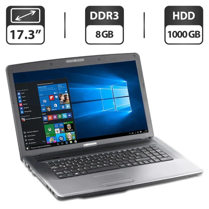 Ноутбук Б-клас Medion Akoya P7818 / 17.3" (1366x768) TN / Intel Core i3-3110M (2 (4) ядра по 2.4 GHz) / 8 GB DDR3 / 1000 GB HDD / nVidia GeForce GT 730M, 2 GB GDDR3, 128-bit / WebCam / DVD-ROM б/в - зображення 1