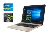 Ігровий ноутбук Б-клас ASUS N580V / 15.6" (1920x1080) IPS Touch / Intel Core i7-7700HQ (4 (8) ядра по 2.8 - 3.8 GHz) / 16 GB DDR4 / 256 GB SSD+1000 GB HDD / nVidia GeForce GTX 1050, 4 GB GDDR5, 128-bit / WebCam / Fingerprint б/в