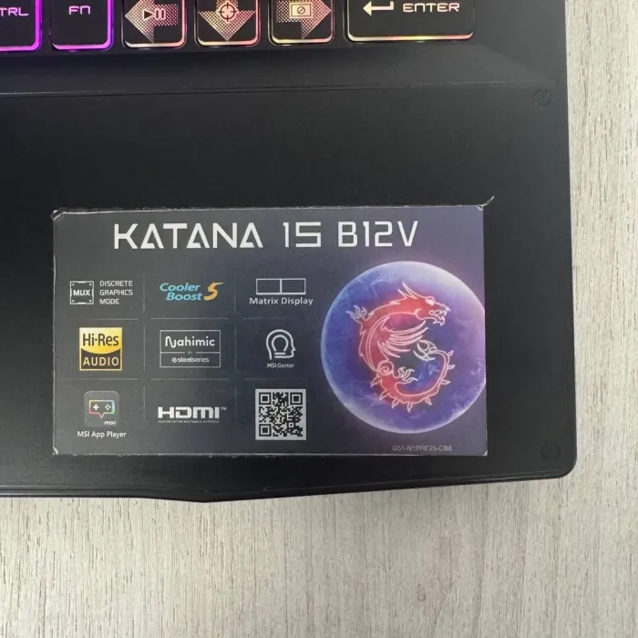 Ігровий ноутбук Б-класу MSI Katana 15 B12VFK / 15,6" (1920x1080) IPS / Intel Core i7-12650H (10 (16) ядер по 2,3 - 4,7 ГГц) / 16 ГБ DDR5 / 1000 ГБ SSD M.2 / nVidia GeForce RTX 4060, 8 ГБ GDDR6, 128-біт / Веб-камера / HDMI б/в - зображення 8