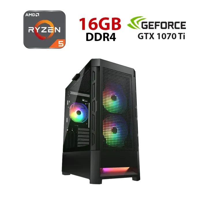 Ігровий ПК Forsage Cougar Airface Tower / AMD Ryzen 5 5500 (6 (12) ядер по 3,6 - 4,2 ГГц) / 16 ГБ DDR4 / 480 ГБ SSD / nVidia GeForce GTX 1070 Ti, 8 ГБ GDDR5, 256-bit - зображення 1