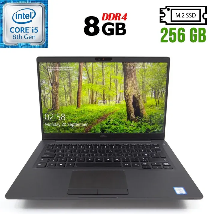 Ультрабук Б-клас Dell Latitude 7400 / 14" IPS / Core i5-8365U (4(8) ядра по 1.6-4.1GHz) / 8GB DDR4 / 256GB SSD M.2 / UHD Graphics 620 / WebCam / USB 3.1 / HDMI / Win 10 б/в - зображення 1