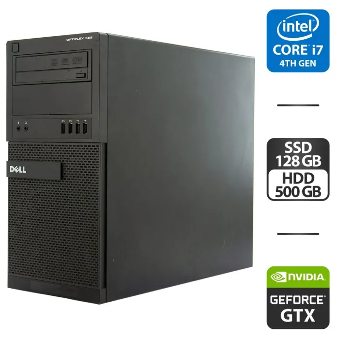 Комп'ютер Dell OptiPlex XE2 Tower / Intel Core i7-4770 (4 (8) ядра по 3.4 - 3.9 GHz) / 16 GB DDR3 / 128 GB SSD + 500 GB HDD / nVidia GeForce GTX 650 Ti, 1 GB GDDR5, 128-bit / DVD-ROM б/в - зображення 1