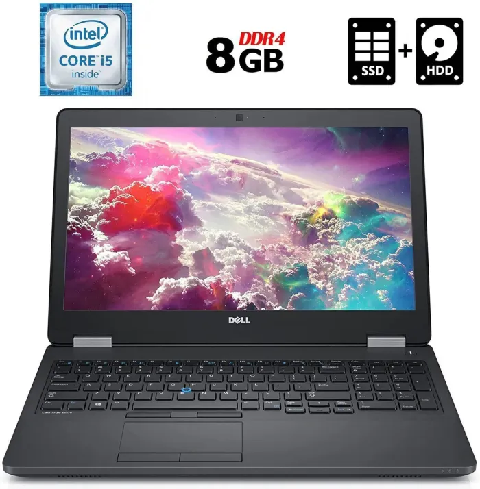 Ноутбук Б-клас Dell Latitude E5570 / 15.6" TN / Intel Core i5-6440HQ (4 ядра по 2.6-3.5 GHz) / 8GB DDR4 / 128GB SSD + 500GB HDD / HD Graphics 530 / WebCam / HDMI / Win 10 б/в - зображення 1