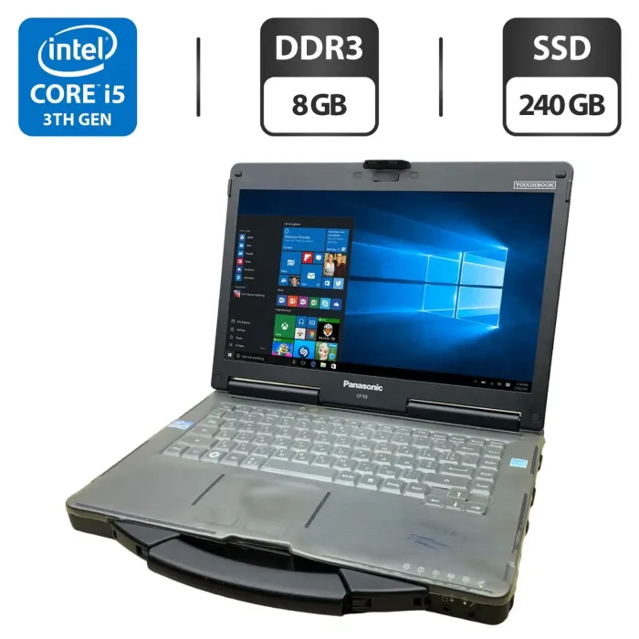 Захищений ноутбук Б-клас Panasonic Toughbook CF-53 / 14" (1366x768) TN / Intel Core i5-3320M (2 (4) ядра по 2.6 - 3.3 GHz) / 8 GB DDR3 / 240 GB SSD / Intel HD Graphics 4000 / DVD-ROM б/в - зображення 1