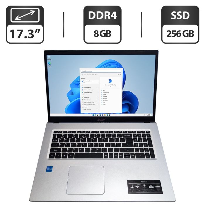 Ноутбук Acer Aspire A317-53 / 17.3" (1600x900) TN / Intel Core i3-1115G4 (2 (4) ядра по 4.1 GHz) / 8 GB DDR4 / 256 GB SSD / Intel UHD Graphics / WebCam б/в - зображення 1