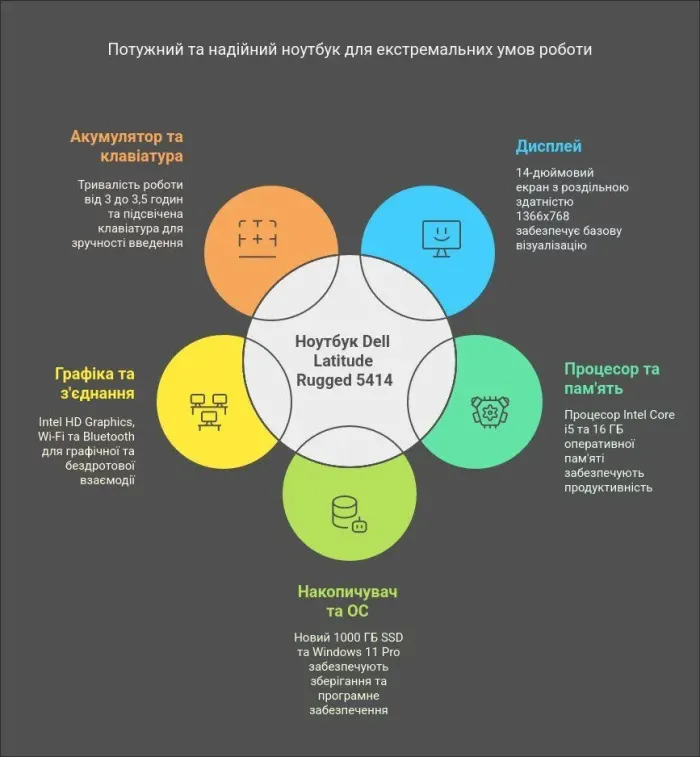 Захищений ноутбук Dell Latitude 5414 Rugged / 14" (1366x768) TN / Intel Core i5-6300U (2 (4) ядра по 2.4 - 3.0 GHz) / 16 GB DDR4 / 1000 GB SSD / Intel HD Graphics 520 / WebCam / Wi-Fi / Bluetooth / Windows 11 Pro б/в - зображення 21
