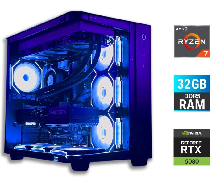 Ігровий ПК Tower / AMD Ryzen 7 7700 (8 (16) ядер по 3,8 - 5,3 ГГц) / 32 ГБ DDR5 / 1000 ГБ SSD / nVidia GeForce RTX 5080, 16 ГБ GDDR7, 256-біт / 850 Вт б/в - зображення 1