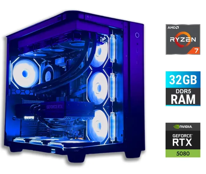 Ігровий ПК Tower / AMD Ryzen 7 7700 (8 (16) ядер по 3,8 - 5,3 ГГц) / 32 ГБ DDR5 / 1000 ГБ SSD / nVidia GeForce RTX 5080, 16 ГБ GDDR7, 256-біт / 850 Вт б/в - зображення 1