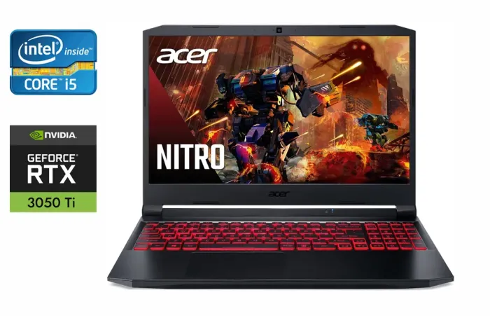 Ігровий ноутбук Б-клас Acer Nitro 5 AN515-57 / 15.6" (1920x1080) IPS / Intel Core i5-11400H (6 (12) ядер по 2.7 - 4.5 GHz) / 16 GB DDR4 / 512 GB SSD / nVidia GeForce RTX 3050 Ti, 4 GB GDDR6, 128-bit / WebCam / HDMI б/в - зображення 1