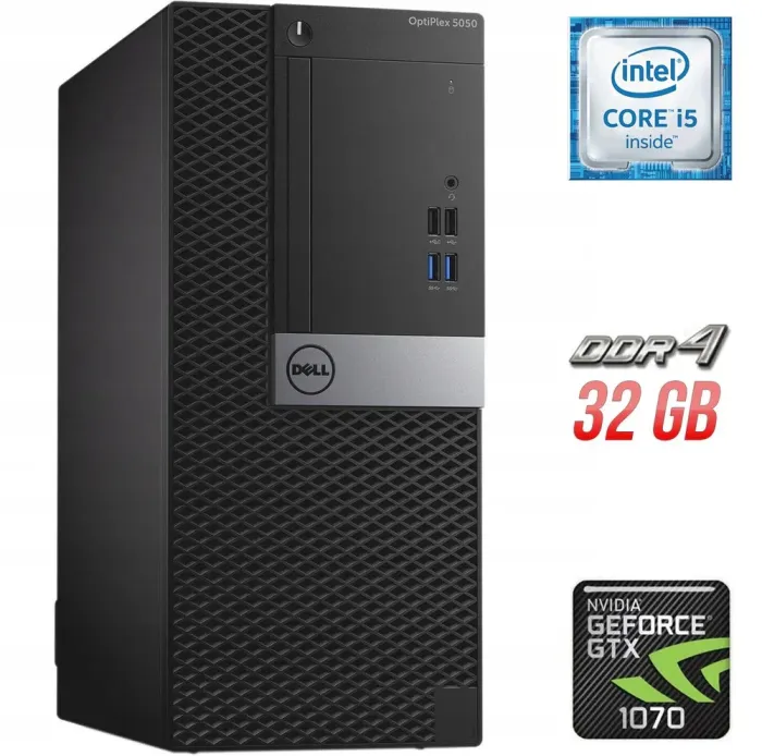 Ігровий ПК Dell OptiPlex 5050 Tower / Intel Core i5-6500 (4 ядра по 3.2 - 3.6 GHz) / 32 GB DDR4 / 500 GB SSD + 1000 GB SSD / nVidia GeForce GTX 1070, 8 GB GDDR5, 256-bit б/в - зображення 1