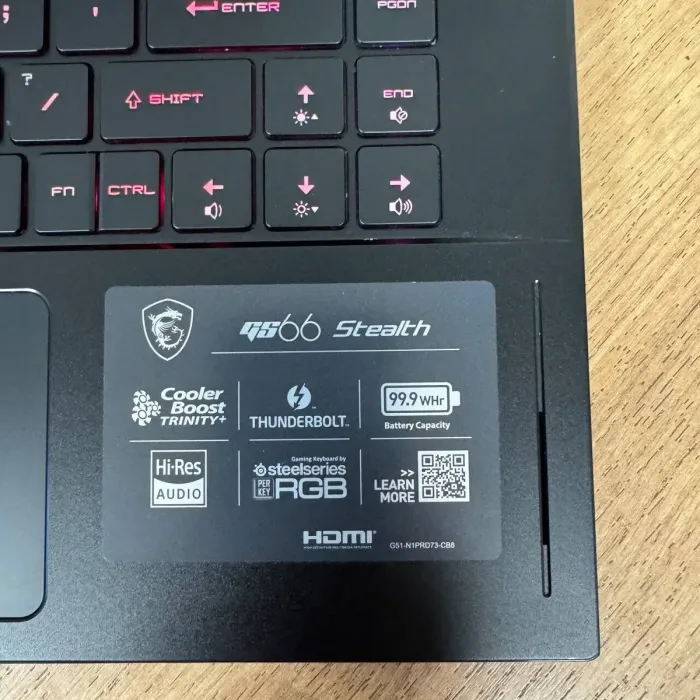 Ігровий ноутбук MSI GS66 Stealth 10SE / 15.6" (1920x1080) IPS / Intel Core i7-10875H (8 (16) ядра по 2.3 - 5.1 GHz) / 16 GB DDR4 / 512 GB SSD / nVidia GeForce RTX 2060, 6 GB GDDR6, 192-bit / WebCam б/в - зображення 9