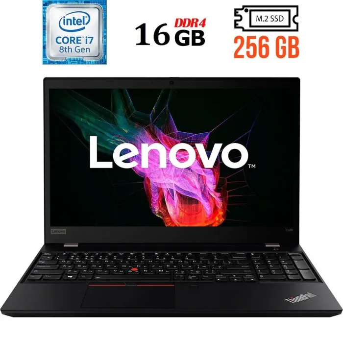 Ультрабук Lenovo ThinkPad T590 / 15.6" (1920x1080) IPS / Intel Core i7-8665U (4 (8) ядра по 1.9 - 4.8 GHz) / 16 GB DDR4 / 256 GB SSD M.2 / Intel UHD Graphics 620 / WebCam / HDMI б/в - зображення 1