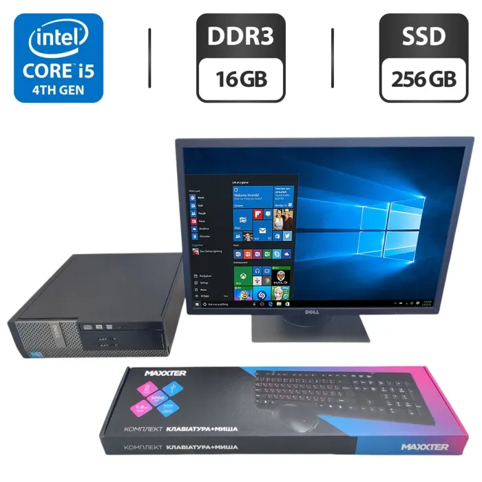 Комплект ПК: комп'ютер Dell OptiPlex 3020 SFF / Intel Core i5-4570 (4 ядра по 3.2 - 3.6 GHz) / 16 GB DDR3 / 256 GB SSD / Intel HD Graphics 4600 / DVD-ROM + Монітор Б-клас Dell P2217 / 22" (1680x1050) TN + Клавіатура та мишка б/в - зображення 1