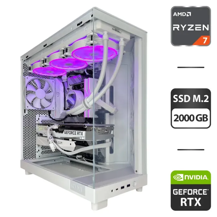 Збірка під замовлення: ігровий ПК NZXT H6 Flow White Tower / AMD Ryzen 7 5800XT (8 (16) ядер по 3.8 - 4.8 GHz) / 32 GB DDR4 / 2000 GB SSD M.2 / nVidia GeForce RTX 4060 Ti, 16 GB GDDR6, 128-bit / 750W - зображення 1
