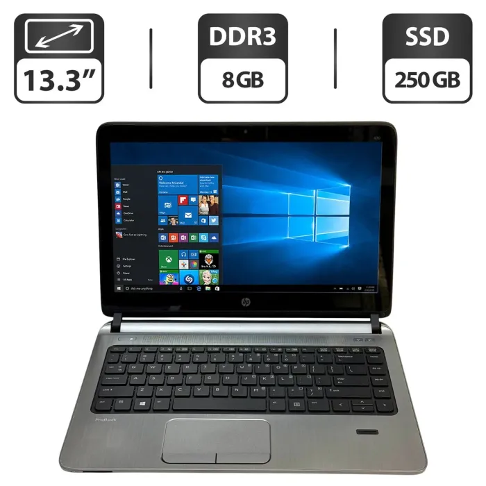 Ноутбук HP ProBook 430 G2 / 13.3" (1366x768) TN / Intel Core i5-5200U (2 (4) ядра по 2.2 - 2.7 GHz) / 8 GB DDR3 / 250 GB SSD / Intel HD Graphics 5500 / WebCam б/в - зображення 1