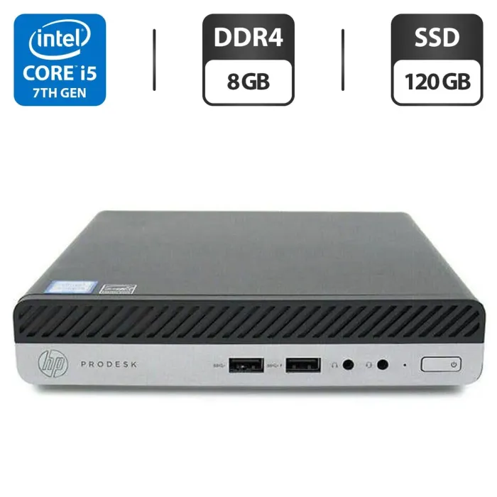 Неттоп HP ProDesk 400 G3 Mini PC USFF / Intel Core i5-7500T (4 ядра по 2.7 - 3.3 GHz) / 8 GB DDR4 / 120 GB SSD / Intel HD Graphics 630 / Windows 11 Pro + Блок живлення б/в - зображення 1