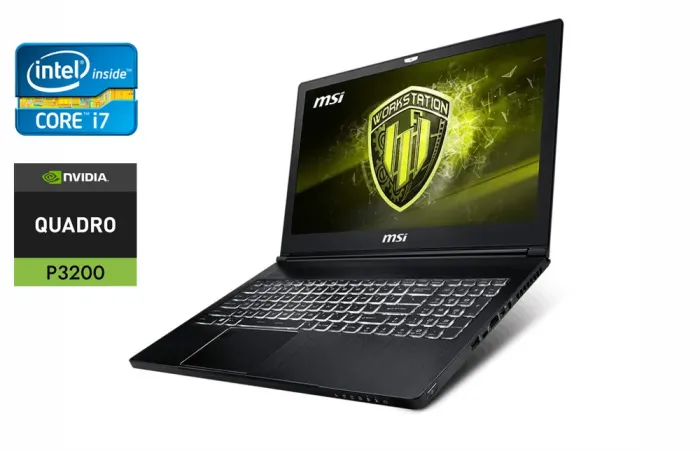 Мобільна робоча станція MSI WS63 / 15.6" (1920x1080) IPS / Intel Core i7-8750H (6 (12) ядер по 2.2 - 4.1 GHz) / 32 GB DDR4 / 1000 GB SSD / nVidia Quadro P3200, 6 GB GDDR5, 192-bit / WebCam / Windows 10 б/в - зображення 1