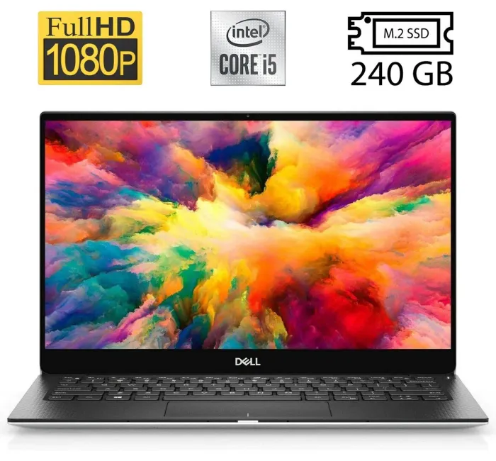 Ультрабук Б-клас Dell XPS 13 7390 / 13.3" (1920x1080) IPS / Intel Core i5-10210U (4 (8) ядра по 1.6 - 4.2 GHz) / 8 GB DDR3 / 240 GB SSD M.2 / Intel UHD Graphics / WebCam / Windows 10 б/в - зображення 1