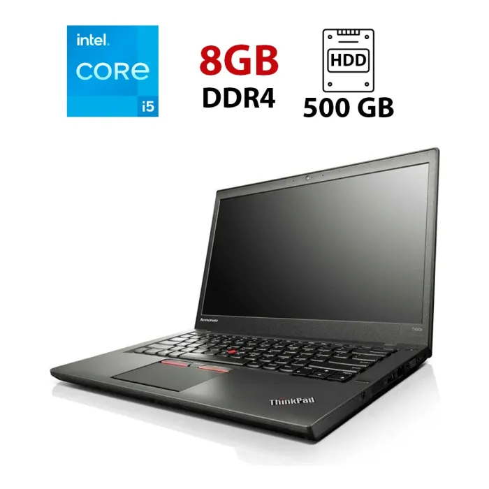 Ноутбук Lenovo ThinkPad T450 / 14" (1366x768) TN / Intel Core i5-5200U (2 (4) ядра по 2.2 - 2.7 GHz) / 8 GB DDR3 / 500 GB HDD / Intel HD Graphics 5500 / WebCam б/в - зображення 1