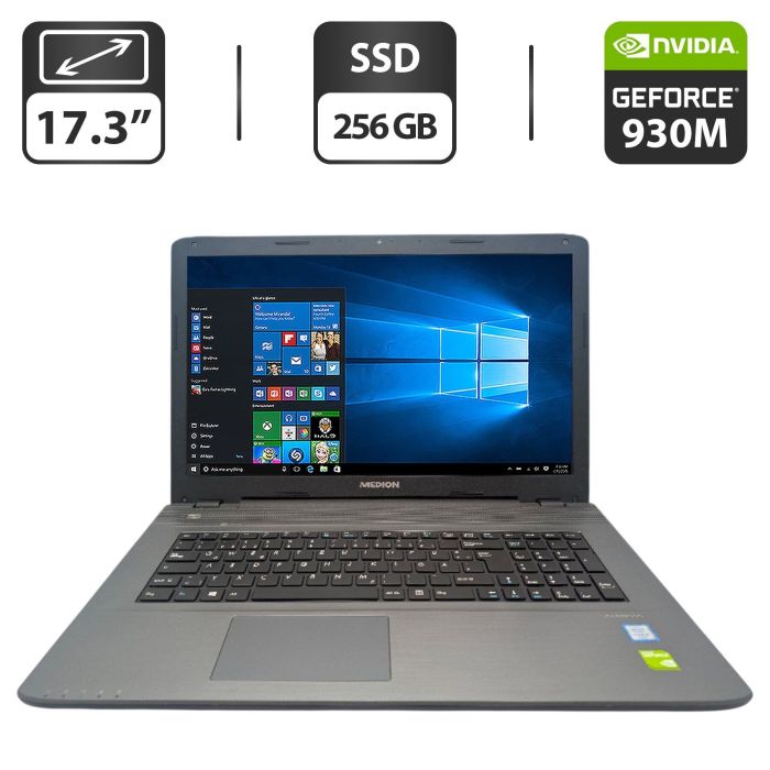 Ноутбук Medion Akoya P7641 / 17.3" (1600x900) TN / Intel Core i5-6200U (2 (4) ядра по 2.3 - 2.8 GHz) / 16 GB DDR3 / 256 GB SSD / nVidia GeForce 930M, 2 GB GDDR3, 64-bit / WebCam / DVD-ROM б/в - зображення 1