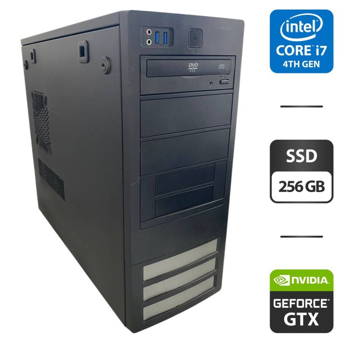 Комп'ютер NoName Tower / Intel Core i7-4770 (4 (8) ядра по 3,4 - 3,9 ГГц) / 16 ГБ DDR3 / 256 ГБ SSD / nVidia GeForce GTX 660, 2 ГБ GDDR5, 192-біт / DVD-ROM б/в - зображення 1
