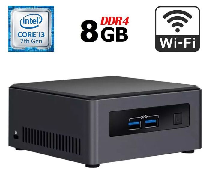 Неттоп Intel NUC NUC7i3DNH USFF / Intel Core i3-7100U (2 (4) ядра по 2.4 GHz) / 8 GB DDR4 / 250 GB SSD / Intel HD Graphics 620 / HDMI / Wi-Fi б/в - зображення 1