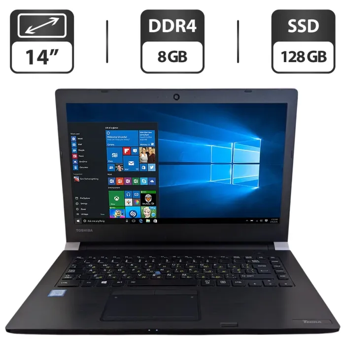Ноутбук Toshiba Tecra A40-D / 14" (1366x768) TN / Intel Core i5-7300U (2 (4) ядра по 2.6 - 3.5 GHz) / 8 GB DDR4 / 128 GB SSD / Intel HD Graphics 620 / WebCam б/в - зображення 1