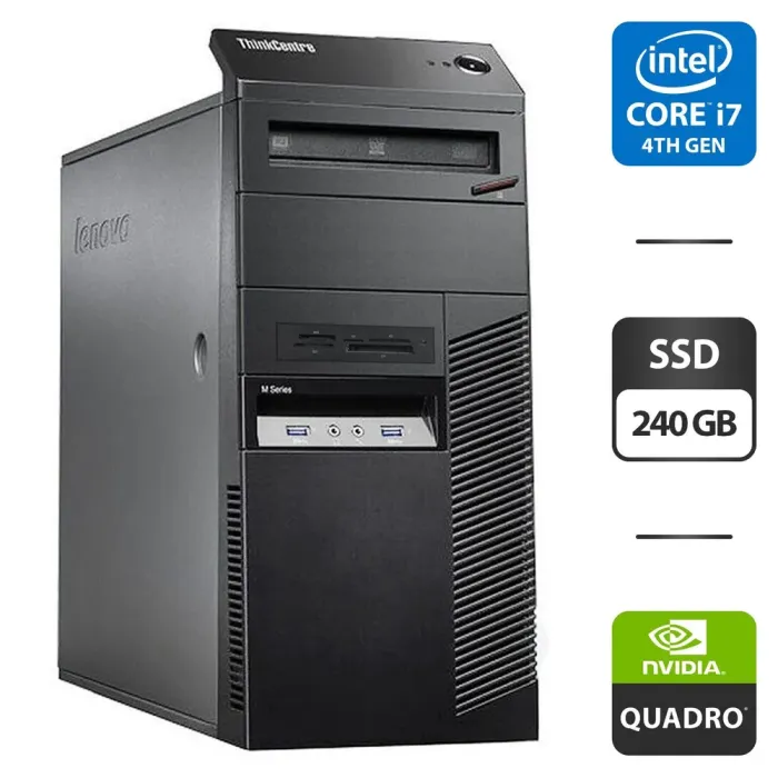 Комп'ютер Б-клас Lenovo ThinkCentre M83 Tower / Intel Core i7-4770 (4 (8) ядра по 3.4 - 3.9 GHz) / 16 GB DDR3 / 240 GB SSD / nVidia Quadro 600, 1 GB GDDR3, 128-bit / DVD-ROM / 280W б/в - зображення 1