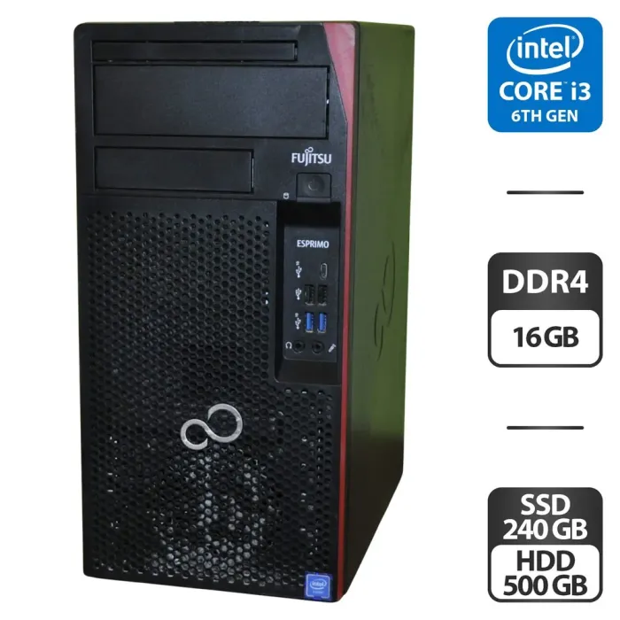 Комп'ютер Fujitsu Esprimo P758 E85 Tower / Intel Core i3-8100 (4 ядра по 3.6 GHz) / 16 GB DDR4 / 240 GB SSD + 500 GB HDD / Intel UHD Graphics 630 / Windows 11 Pro б/в - зображення 1