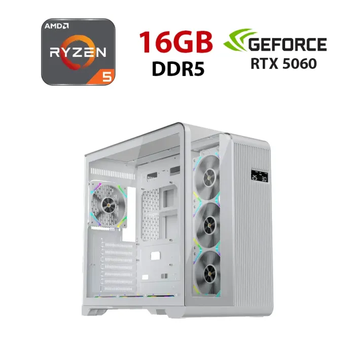 Ігровий ПК Ice RT7 White Tower / AMD Ryzen 5 8400F (6 (12) ядер по 4,2 - 4,7 ГГц) / 16 ГБ DDR5 / 480 ГБ SSD / nVidia GeForce RTX 5060, 8 ГБ GDDR7, 128-біт - зображення 1
