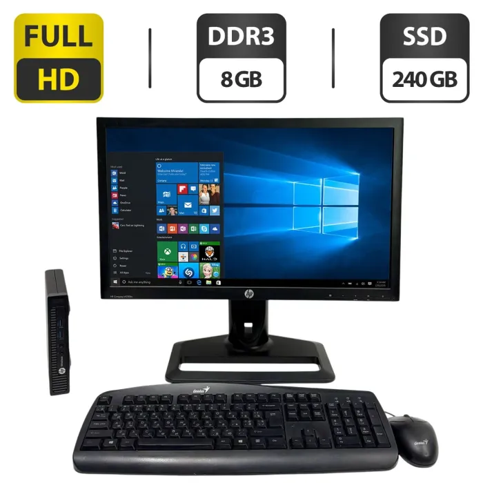 Комплект ПК: HP EliteDesk 800 G1 Desktop Mini USFF / Intel Core i5-4590T (4 ядра по 2.0 - 3.0 GHz) / 8 GB DDR3 / 240 GB SSD / Intel HD Graphics 4600 / Wi-Fi + Монітор Б-клас HP Compaq LA2306x / 23" (1920x1080) TN / VGA, DVI б/в - зображення 1
