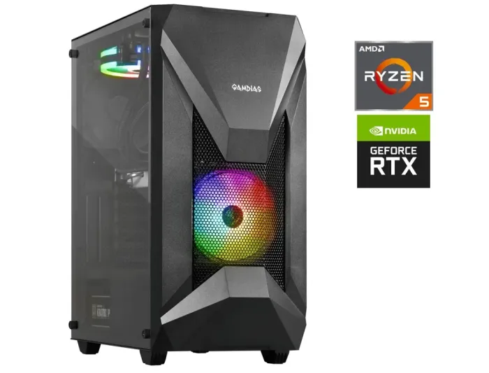 Ігровий ПК Gamdias Athena E1 Elite Glass Tower / AMD Ryzen 5 3600 (6 (12) ядер 3,6 - 4,2 ГГц) / 16 ГБ DDR4 / 512 ГБ SSD M.2 / nVidia GeForce RTX 3070, 8 ГБ GDDR6, 256-біт / 600 Вт / Win 11 б/в - зображення 1