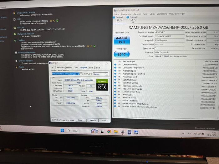Ігровий ноутбук Acer Nitro 5 AN515-55 / 15.6" (1920x1080) IPS / Intel Core i5-10300H (4 (8) ядра по 2,5 - 4,5 ГГц) / 32 ГБ DDR4 / 256 ГБ SSD + 256 ГБ SSD / nVidia GeForce RTX 3050, 4 ГБ GDDR6, 128-біт / WebCam б/в - зображення 11