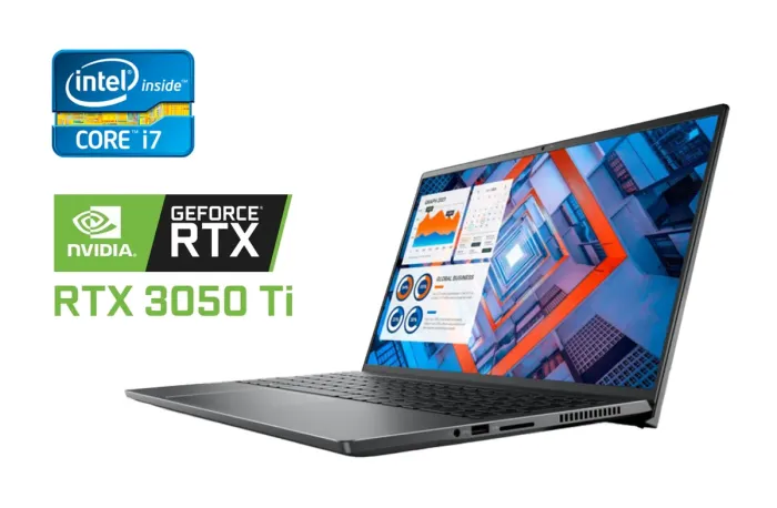 Ігровий ноутбук Dell Vostro 15 7510 / 15.6" (1920x1080) IPS / Intel Core i7-11800H (8 (16) ядер по 2.3 - 4.6 GHz) / 16 GB DDR4 / 1000 GB SSD / nVidia GeForce RTX 3050 Ti, 4 GB GDDR6, 128-bit / WebCam / Fingerprint / Windows 10 б/в - зображення 1