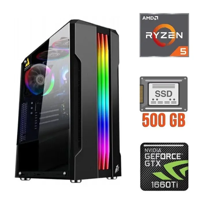 Ігровий ПК Tower / AMD Ryzen 5 5500 (6 (12) ядер по 3.6 - 4.2 GHz) NEW / 16 GB DDR4 NEW / 500 GB SSD NEW / nVidia GeForce GTX 1660 Ti, 6 GB GDDR6, 192-bit б/в - зображення 1