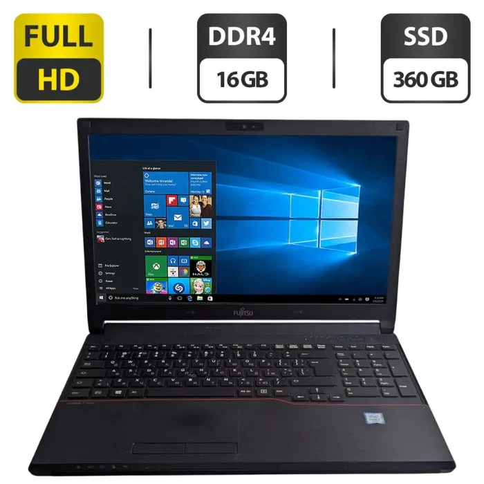 Ноутбук Б-клас Fujitsu LifeBook E556 / 15.6" (1920x1080) TN / Intel Core i7-6500U (2 (4) ядра по 2.5 - 3.1 GHz) / 16 GB DDR4 / 360 GB SSD / Intel HD Graphics 520 / WebCam б/в - зображення 1