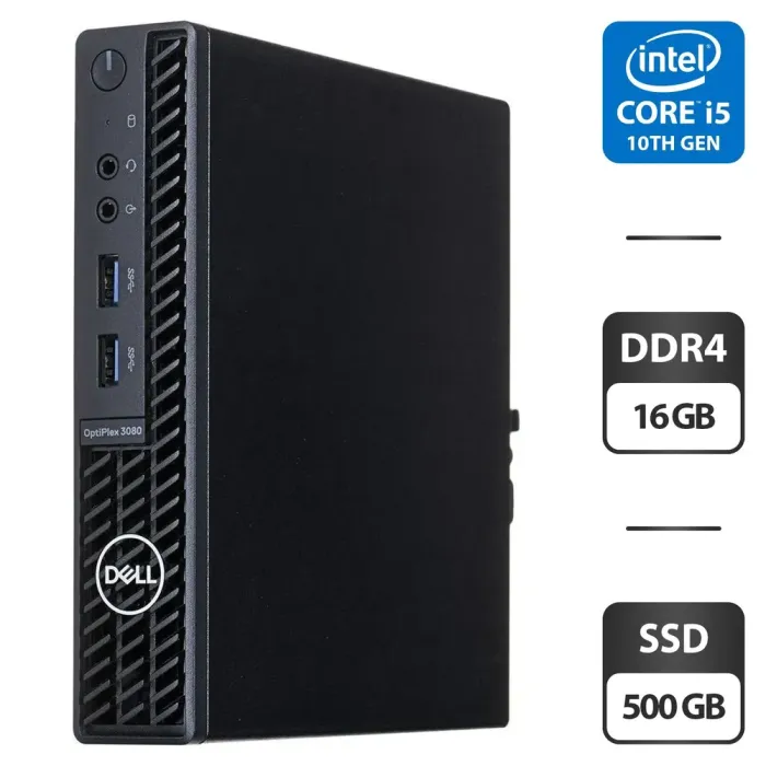 Неттоп Dell OptiPlex 3080 Micro USFF / Intel Core i5-10500T (6 (12) ядер по 2.3 - 3.8 GHz) / 16 GB DDR4 / 500 GB SSD / Intel UHD Graphics 630 б/в - зображення 1