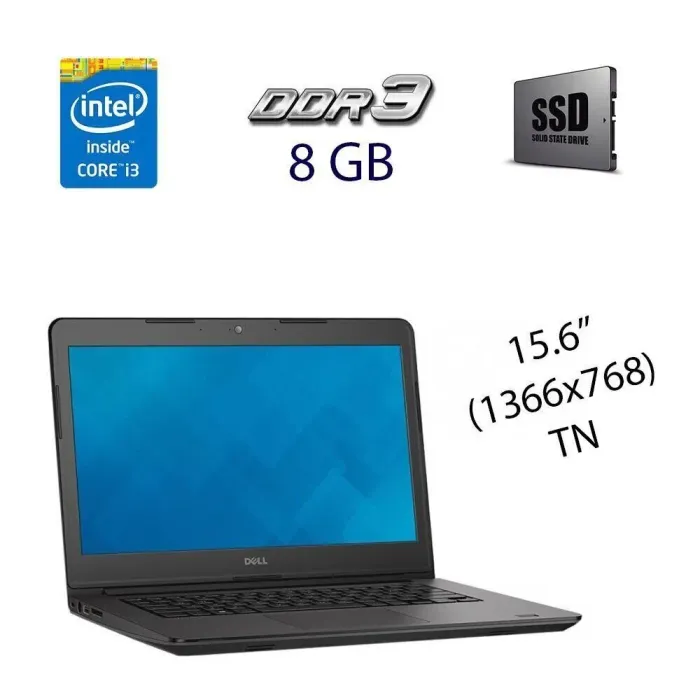 Ноутбук Б-клас Dell Latitude 3540 / 15.6" (1366x768) TN / Intel Core i3-4030U (2 (4) ядра по 1.9 GHz) / 8 GB DDR3 / 120 GB SSD / Intel HD Graphics 4400 / WebCam б/в - зображення 1