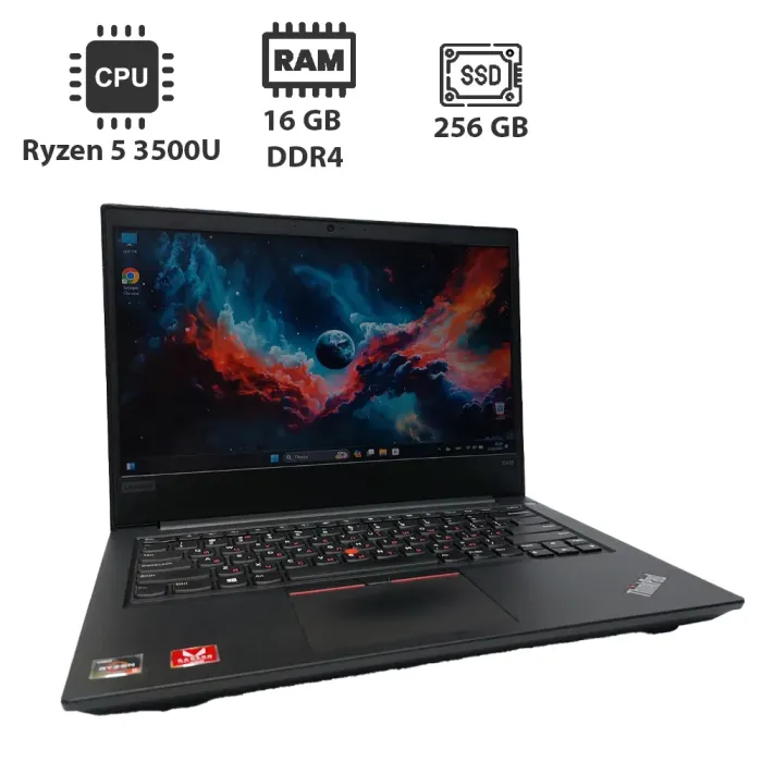 Ноутбук Lenovo ThinkPad E495 / 14" (1920x1080) IPS / AMD Ryzen 5 3500U (4 (8) ядра по 2.1 - 3.7 GHz) / 16 GB DDR4 / 256 GB SSD / AMD Radeon Vega 8 Graphics / WebCam б/в - зображення 1