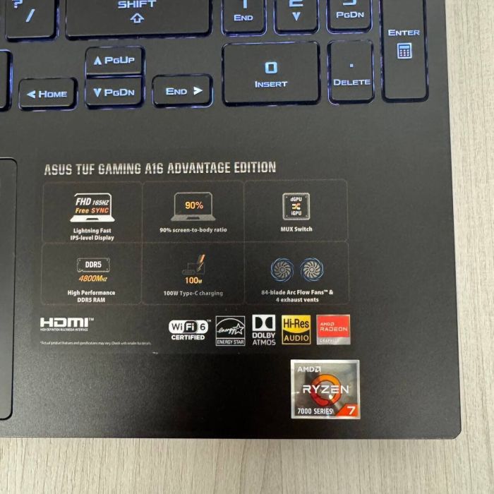 Ігровий ноутбук Asus TUF Gaming Advantage A16 FA617NS / 16" (1920x1200) IPS / AMD Ryzen 7 7735HS (8 (16) ядер по 3.2 - 4.75 GHz) / 16 GB DDR5 / 512 GB SSD NVMe / AMD Radeon RX 7600S, 8 GB GDDR6, 128-bit / WebCam б/в - зображення 8