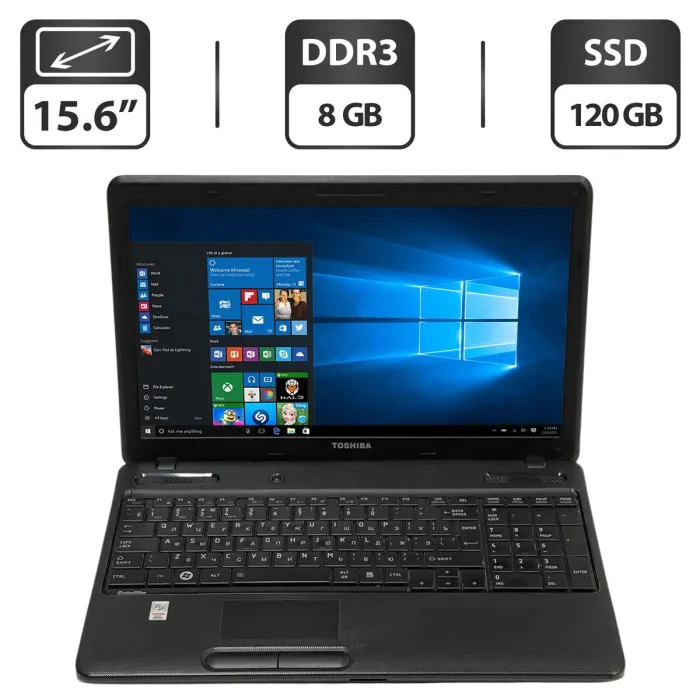 Ноутбук Toshiba Satellite C660D / 15.6" (1366x768) TN / AMD E-450 (2 ядра по 1.6 GHz) / 8 GB DDR3 / 120 GB SSD / AMD Radeon HD 6320 Graphics / DVD-ROM б/в - зображення 1