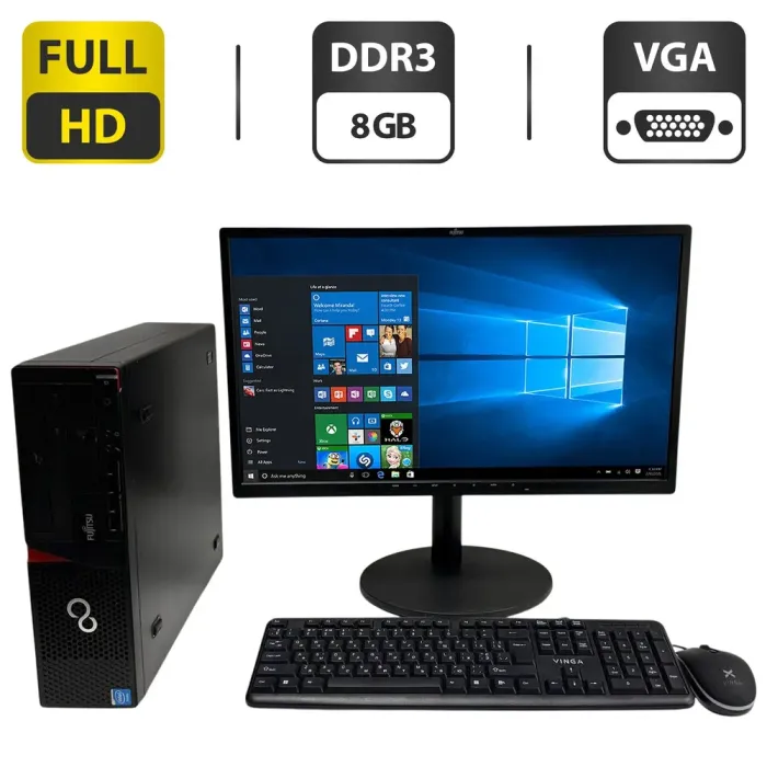 Комплект ПК: Fujitsu Esprimo E720 E85 SFF / Intel Core i5-4440 (2 ядра по 3.1 - 3.3 GHz) / 8 GB DDR3 / 500 GB HDD / Intel HD Graphics 4600 / DVD-ROM + Монітор Fujitsu B24-8 TS Pro / 24" (1920x1080) IPS / VGA, DVI, HDMI б/в - зображення 1