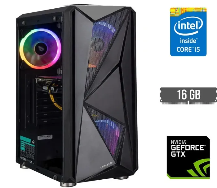 Ігровий ПК DTop i76 ARGB SSD Tower / Intel Core i5-4590 (4 ядра по 3.3 - 3.7 GHz) / 16 GB DDR3 / 480 GB SSD / nVidia GeForce GTX 1660, 6 GB GDDR5, 192-bit / 500W б/в - зображення 1