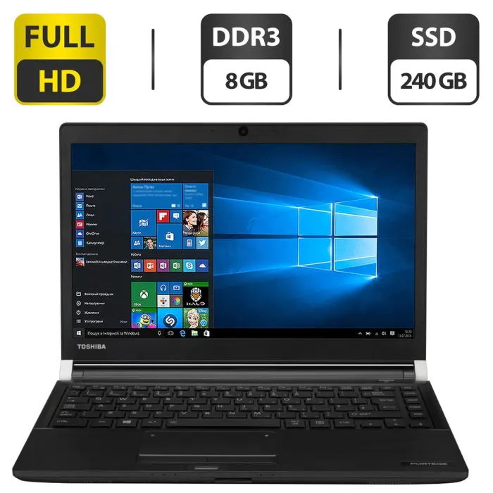 Ноутбук Toshiba Portege R30 / 13.3" (1920x1080) IPS / Intel Core i7-4610M (2 (4) ядра по 3.0 - 3.7 GHz) / 8 GB DDR3 / 240 GB SSD / Intel HD Graphics 4600 / WebCam / VGA б/в - зображення 1