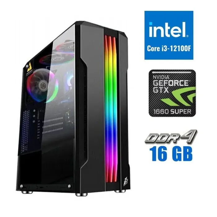 Ігровий ПК Tower  Intel Core i3-12100F (4 ядра по 3.3-4.3 GHz) / 16GB DDR4 / 500GB SSD M.2 / GeForce GTX 1660 Super, 6GB GDDR5, 192-bit / 500W - зображення 1
