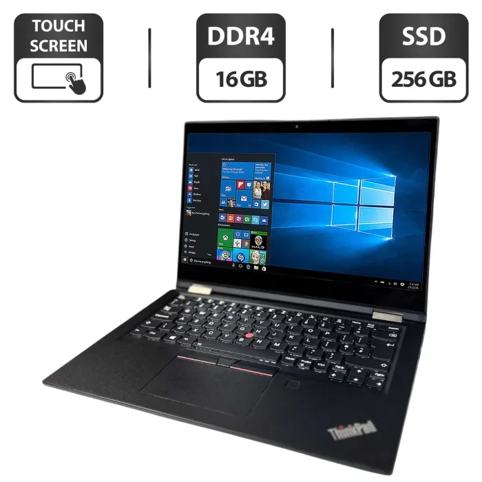 Ультрабук-трансформер Lenovo ThinkPad X13 Yoga Gen1 / 13.3" (1920x1080) IPS Touch / Intel Core i5-10210U (4 (8) ядра по 1.6 - 4.2 GHz) / 16 GB DDR4 / 256 GB SSD / Intel UHD Graphics / WebCam / Стилус / Windows 10 Pro б/в - зображення 1