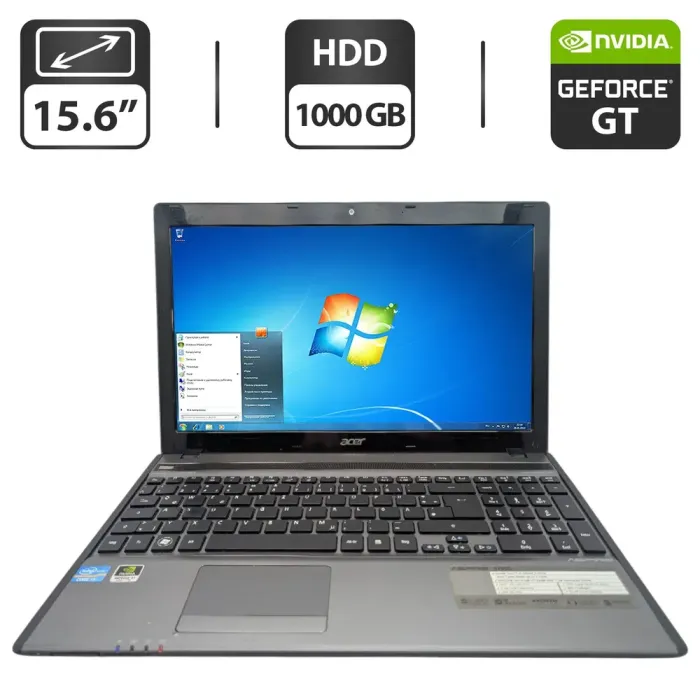 Ноутбук Acer Aspire 5755G / 15.6" (1366x768) TN / Intel Core i5-2450M (2 (4) ядра по 2.5 - 3.1 GHz) / 8 GB DDR3 / 1000 GB HDD / nVidia GeForce GT 630M, 1 GB GDDR5, 128-bit / WebCam / DVD-ROM б/в - зображення 1