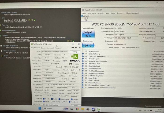 Ігровий ноутбук Lenovo ThinkPad X1 Extreme / 15,6" (1920x1080) IPS / Intel Core i7-8750H (6 (12) ядра по 2,2 - 4,1 ГГц) / 32 ГБ DDR4 / 512 ГБ SSD / nVidia GeForce GTX 1050 Ti Max-Q, 4 ГБ GDDR5, 128-біт / Веб-камера б/в - изображение 10